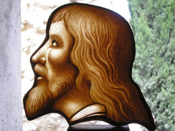peinture sur verre de la tête du Christ
